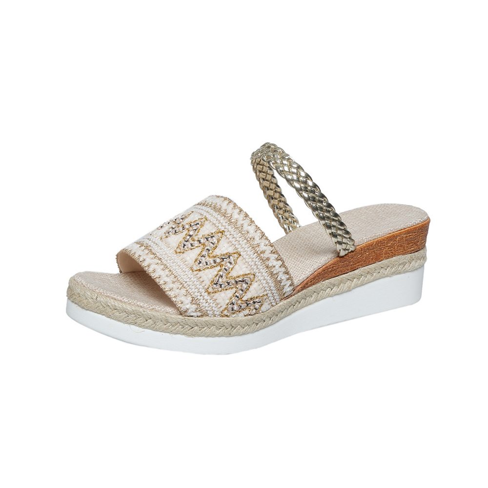 New Color-blocked Wave-patterned Sandals Summer Fashion Wedges Slippers Outdoor Ethnic Style One-line Thick-soled Shoes For Women - Image 9