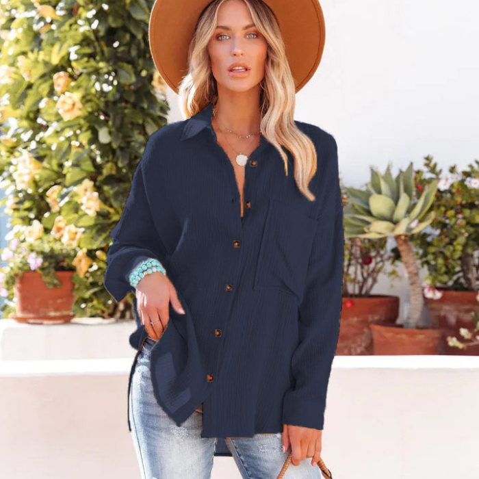 Women's Dropped Shoulder Bat Shirt Casual Long Sleeve Shirt