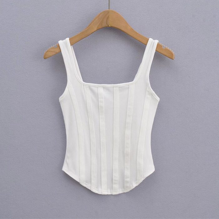 Slim Fit Striped Square Neck Solid Color Sleeveless Tank Top