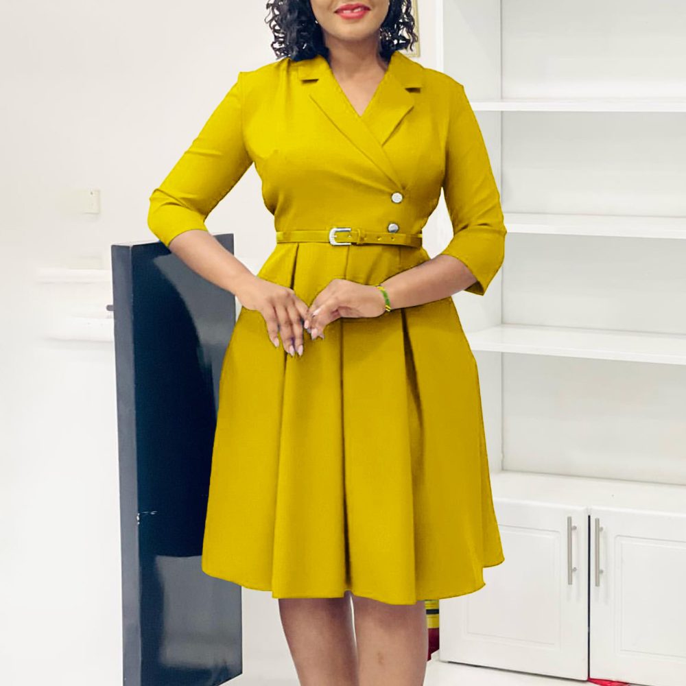 Women's Suit Collar High Waist Dress - Image 6