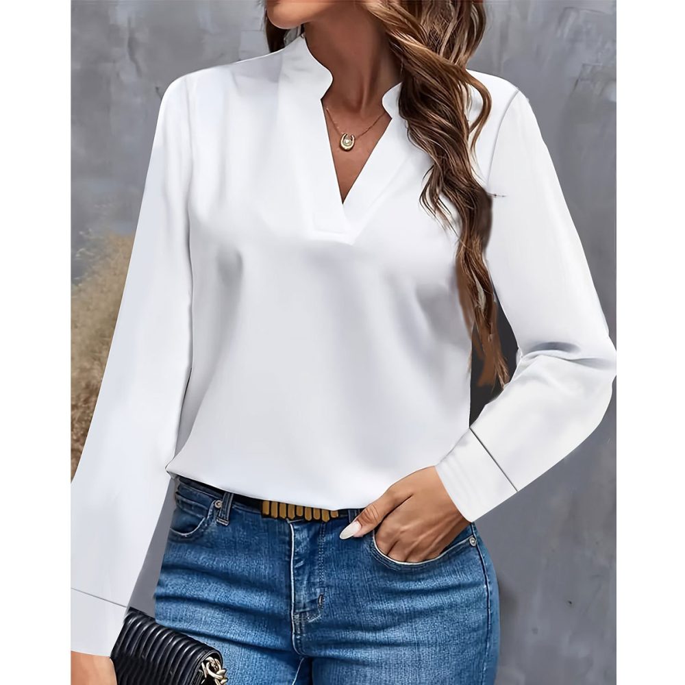 Simple Casual Solid Color And V-neck Loose Shirt Women's Top - Image 6