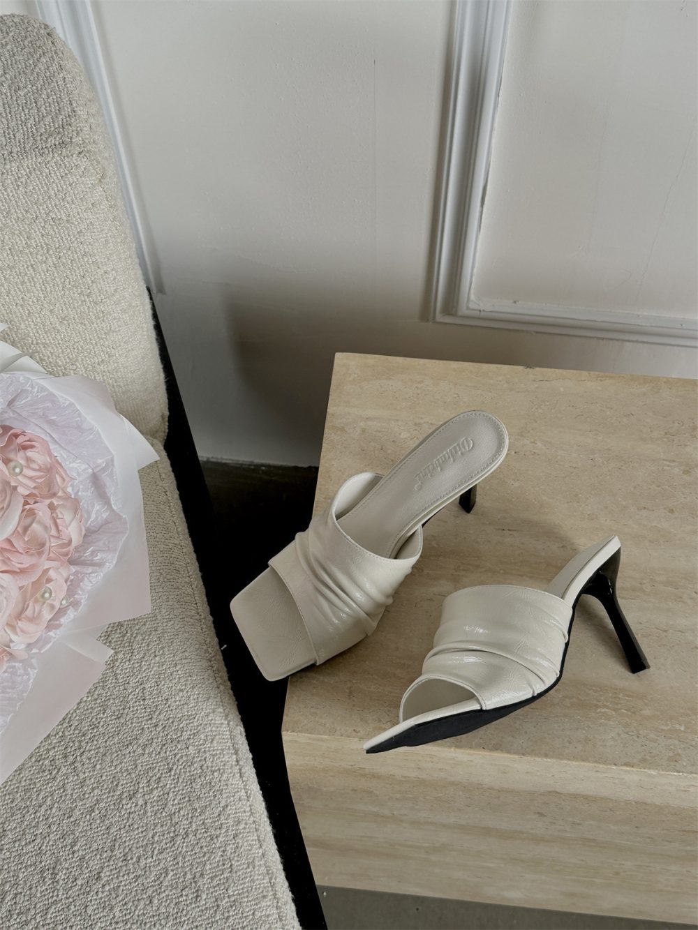 Women's Square Toe Stiletto Heel Pleated Ankle-strap High Heels - Image 7