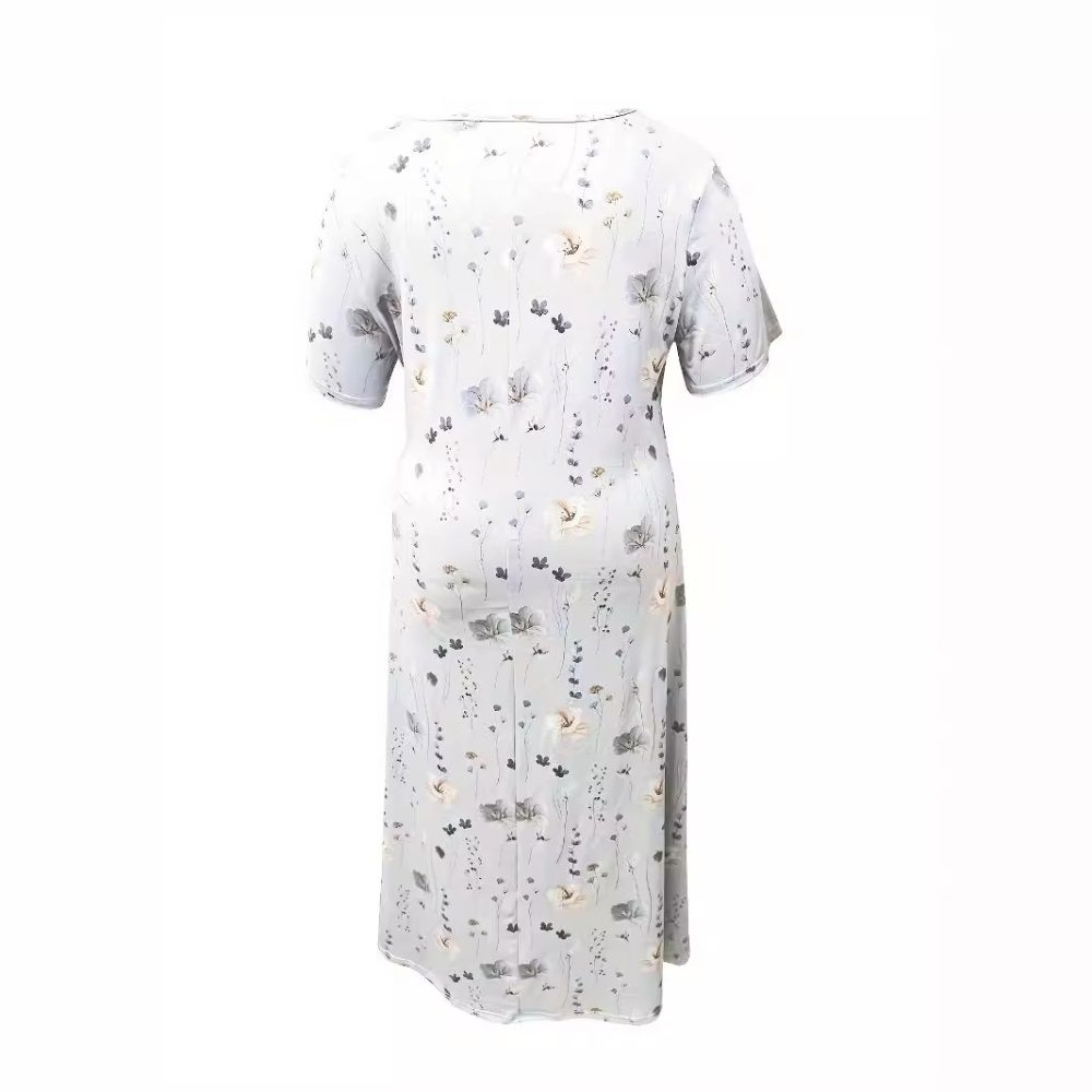 Casual Loose V-neck Printed Long Dress - Image 3
