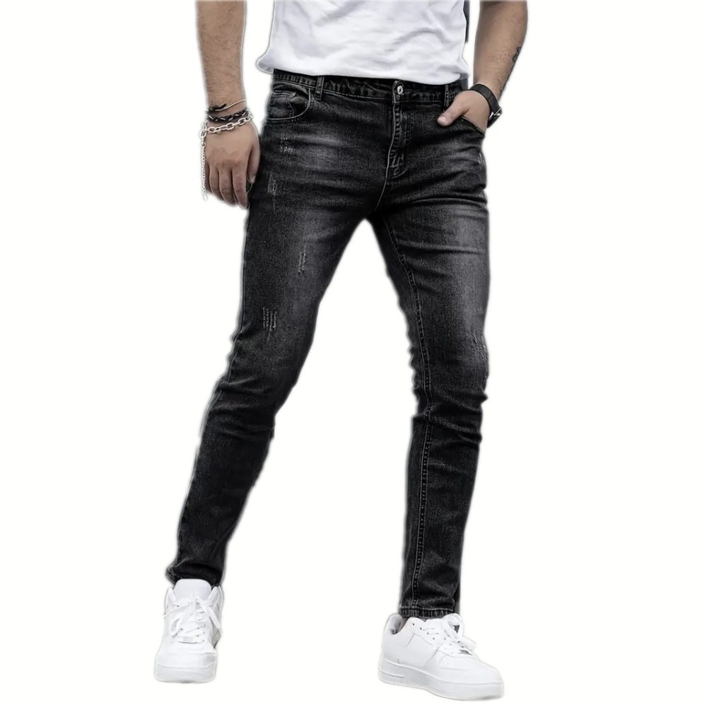 Stretch Men's Casual Solid Color Jeans - Image 5