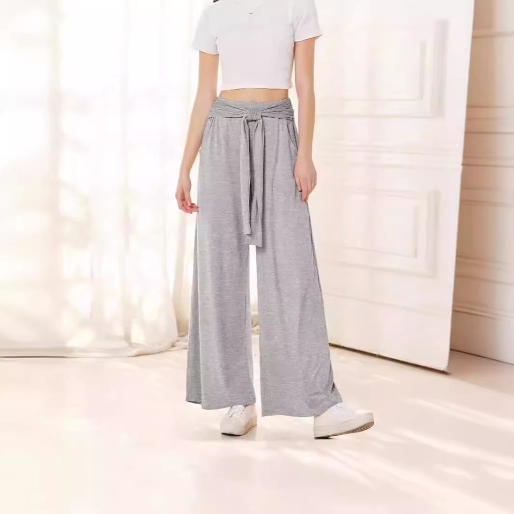 Women's Solid Color Draping Lace-up Wide-leg Pants - Image 5