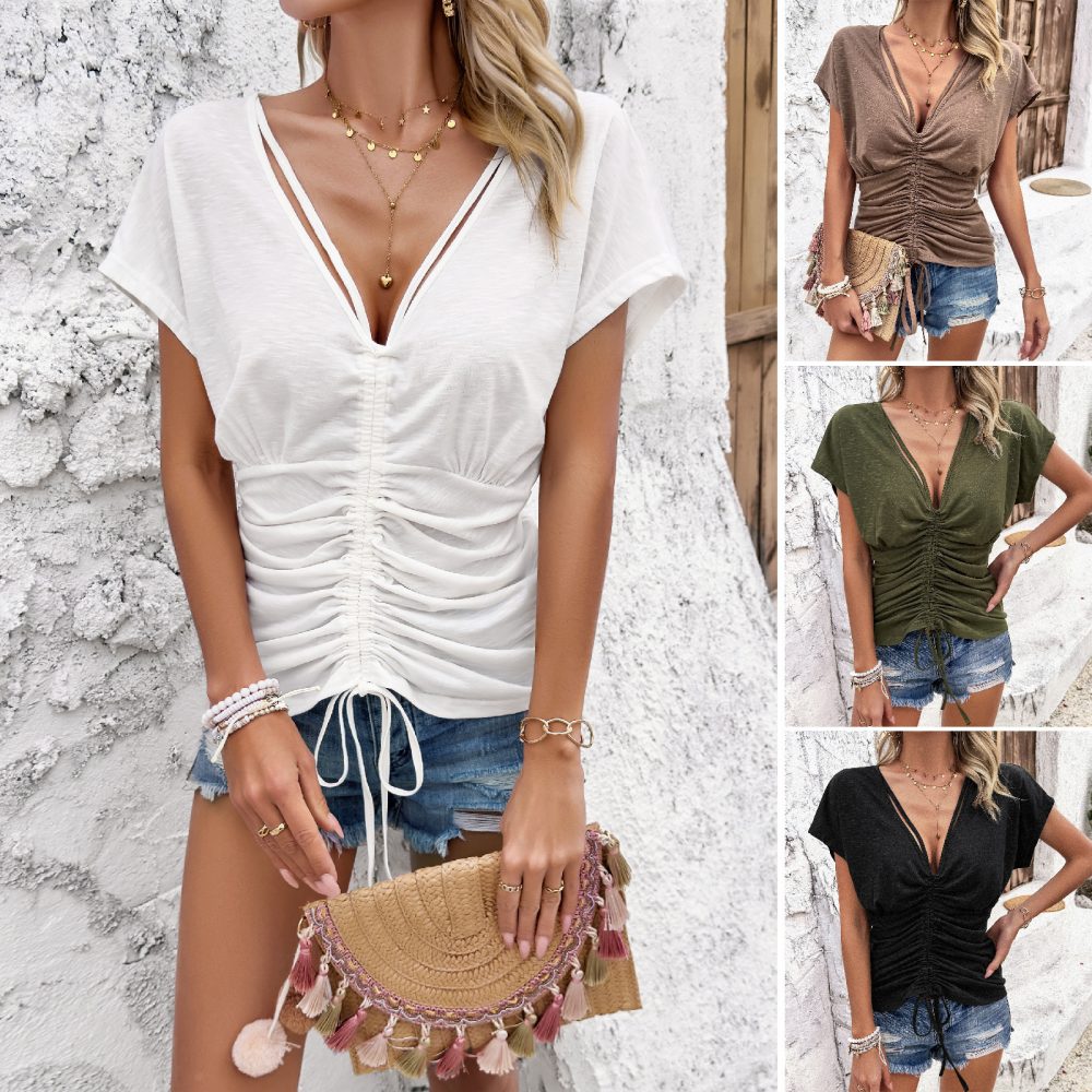 Women's Temperament Elegant V-neck Pleating Top - Image 2