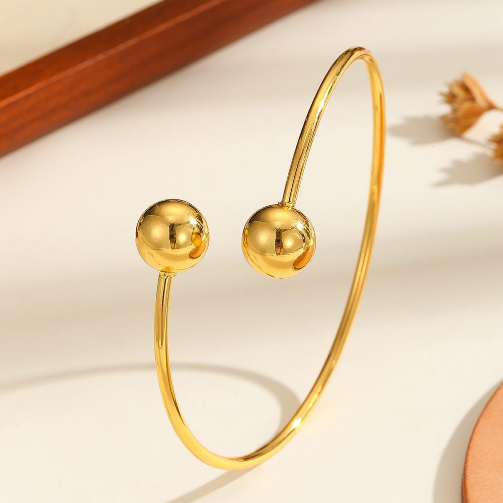1pcs Copper Plated 18k Gold Double Headed Bead Opening Bracelet, With A Simple Temperament For Women, Suitable For Gatherings, Gifts, And Daily Wear - Image 2