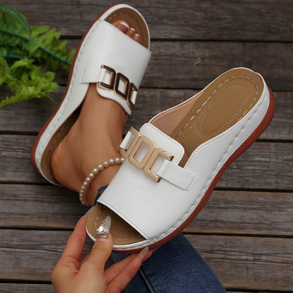 Ins Chain Wedges Sandals Summer Fashion Platform Peep-toed Slides Slippers Outdoor Thick Bottom Roman Shoes For Women - Image 8