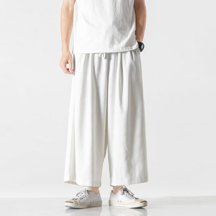 Linen Cotton And Linen Wide-leg Cropped Trousers