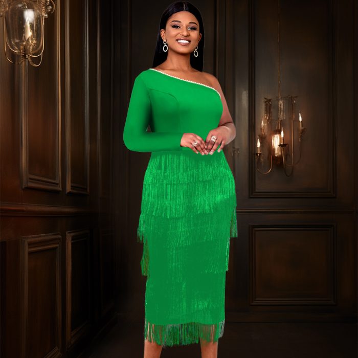 One-shoulder Long Sleeve Dress Women