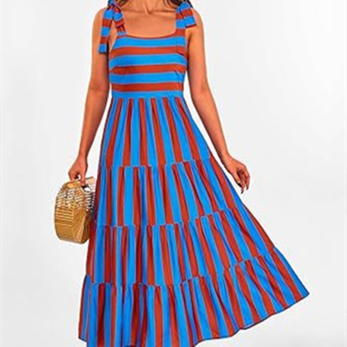 Spaghetti Strap Sleeveless Printed Pocket Side Zipper Layered Dress