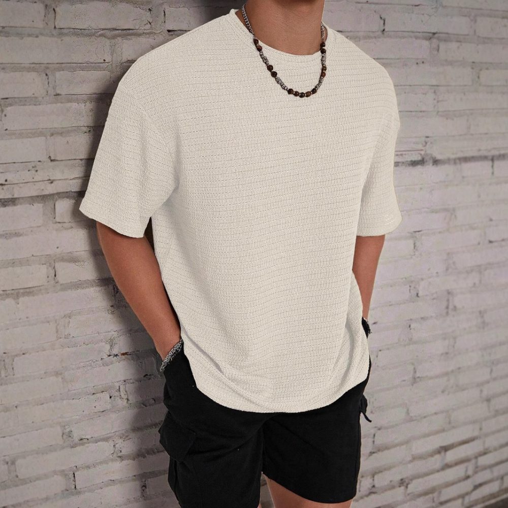 Men's Loose Hollow Solid Color Flow Round Neck T-shirt - Image 4