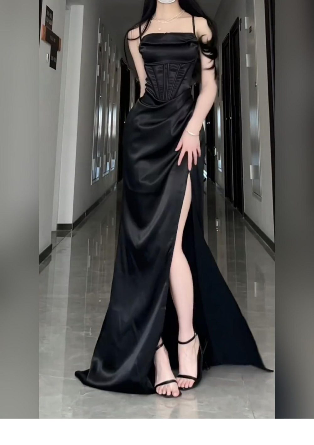 Long Formal Plus Size Black Slit Sling Dress - Image 10