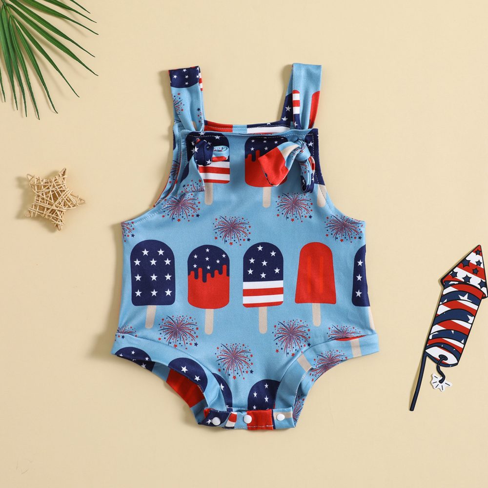 Baby Printed Front Knotted Suspender Pants - Image 9