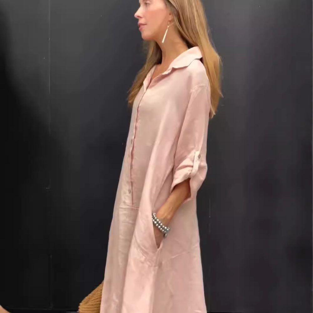 Casual Cotton And Linen Blend Plus Size Dress - Image 4