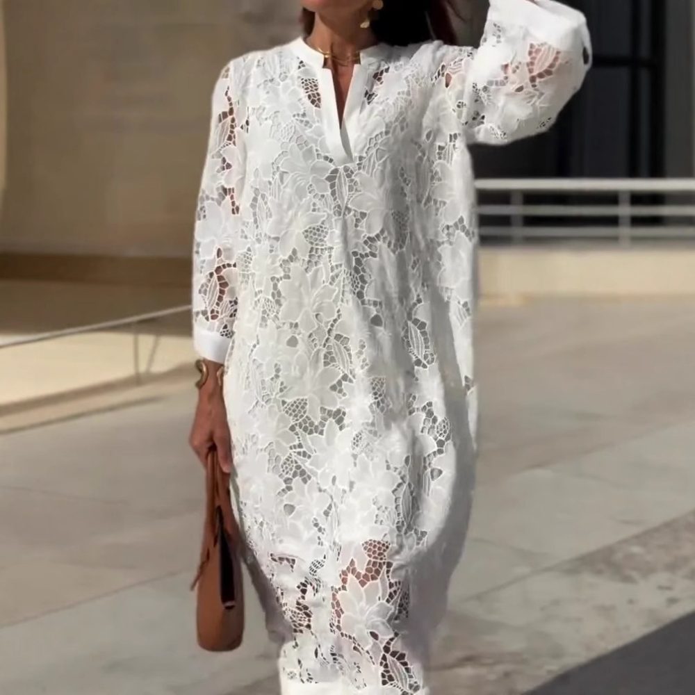 Casual Loose Lace V-neck Dress - Image 3