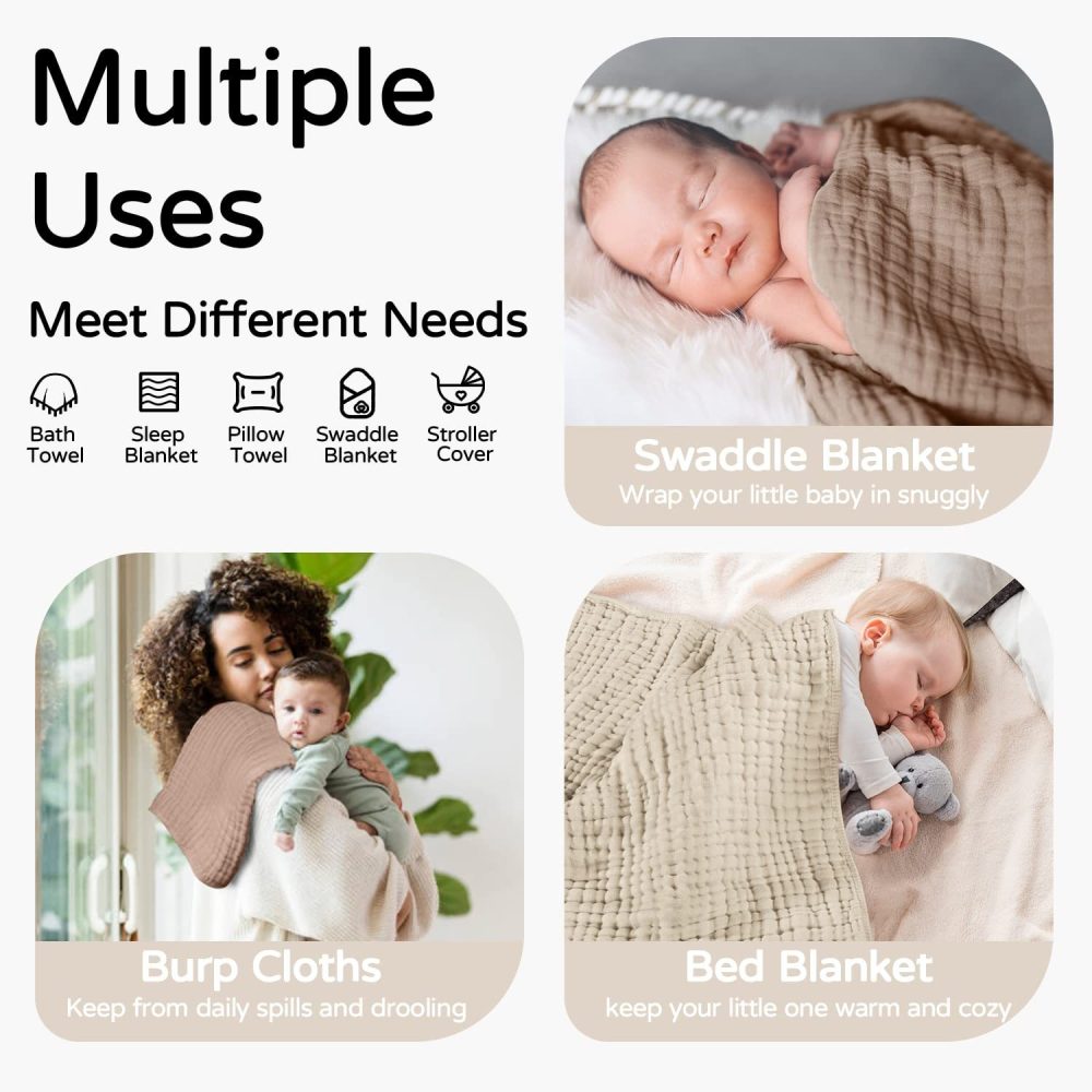 Hooded Baby Towels For Newborn Muslin Cotton Baby Bath Towel With Hood For Babies, Infant, Toddler And Kids, Large 90x90cm, Soft And Absorbent Newborn Essential - Image 4