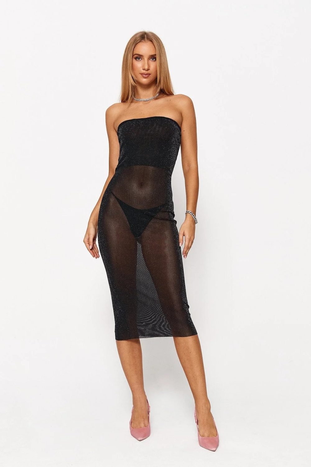 2022 Women's Low -cut Clean Color Mesh Tube Top Dress - Image 4