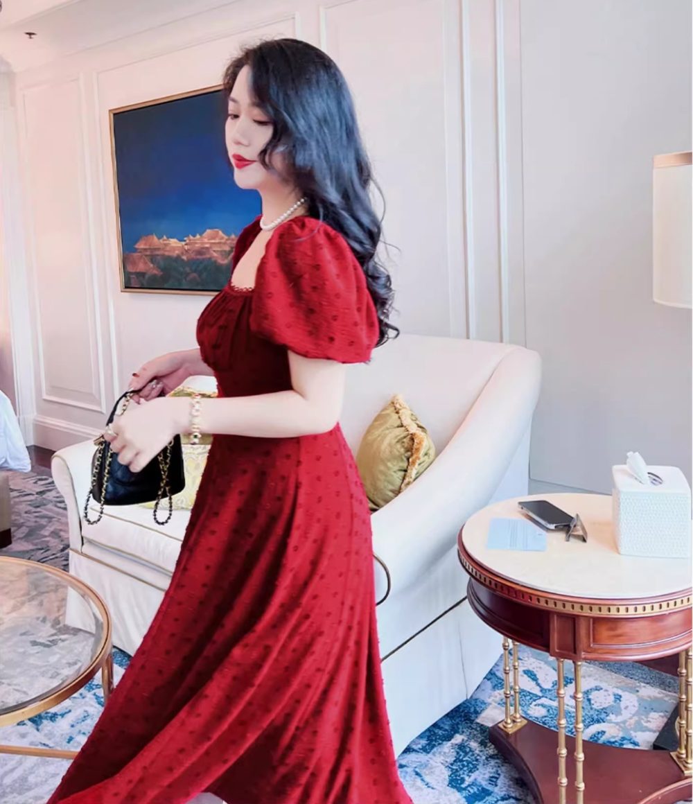 Plus Size Retro Square Collar Fishbone Dress - Image 9