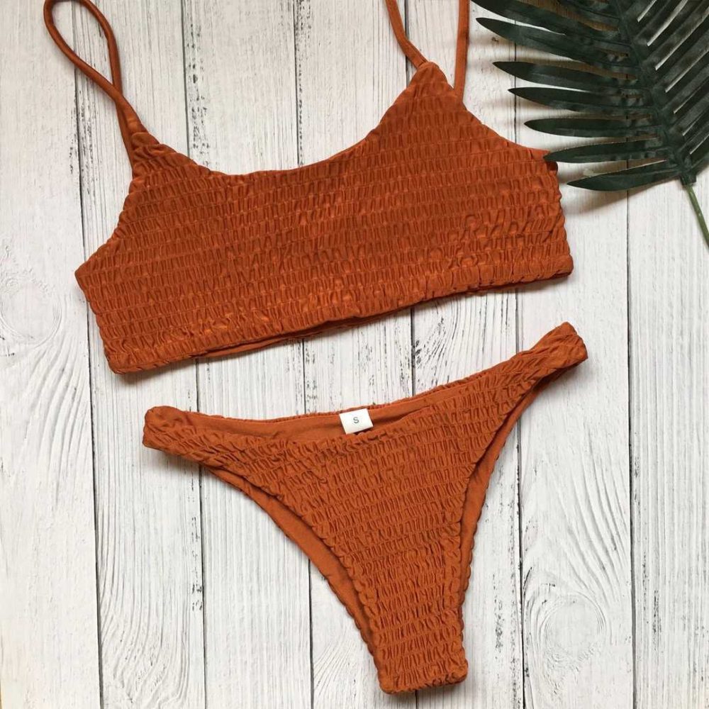 Bikini Ins Sexy Pleated Triangle Swimsuit Beach Solid Color Swimsuit For Women - Image 8