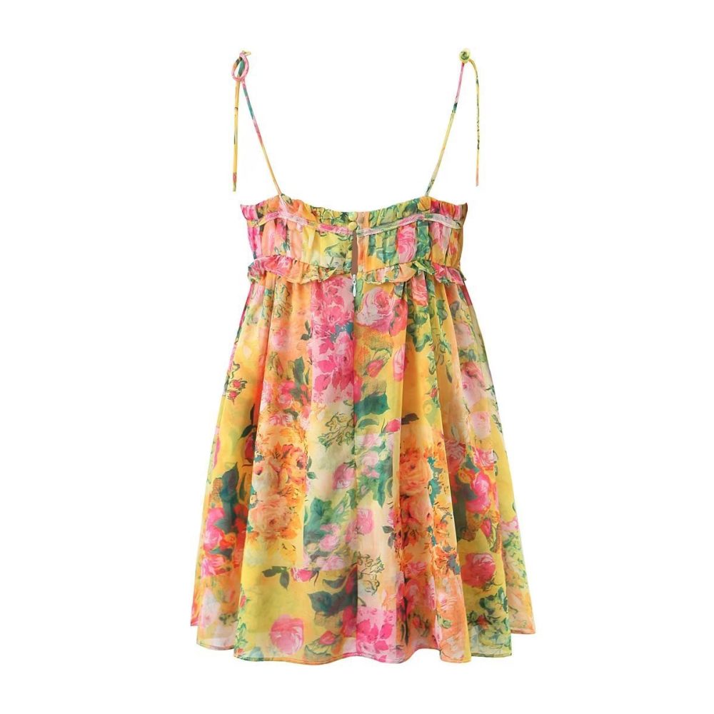 Y2K Flowers Print Suspender Dress Summer Fashion Ruffled Holiday Beach Short Dresses Womens Clothing - Image 5