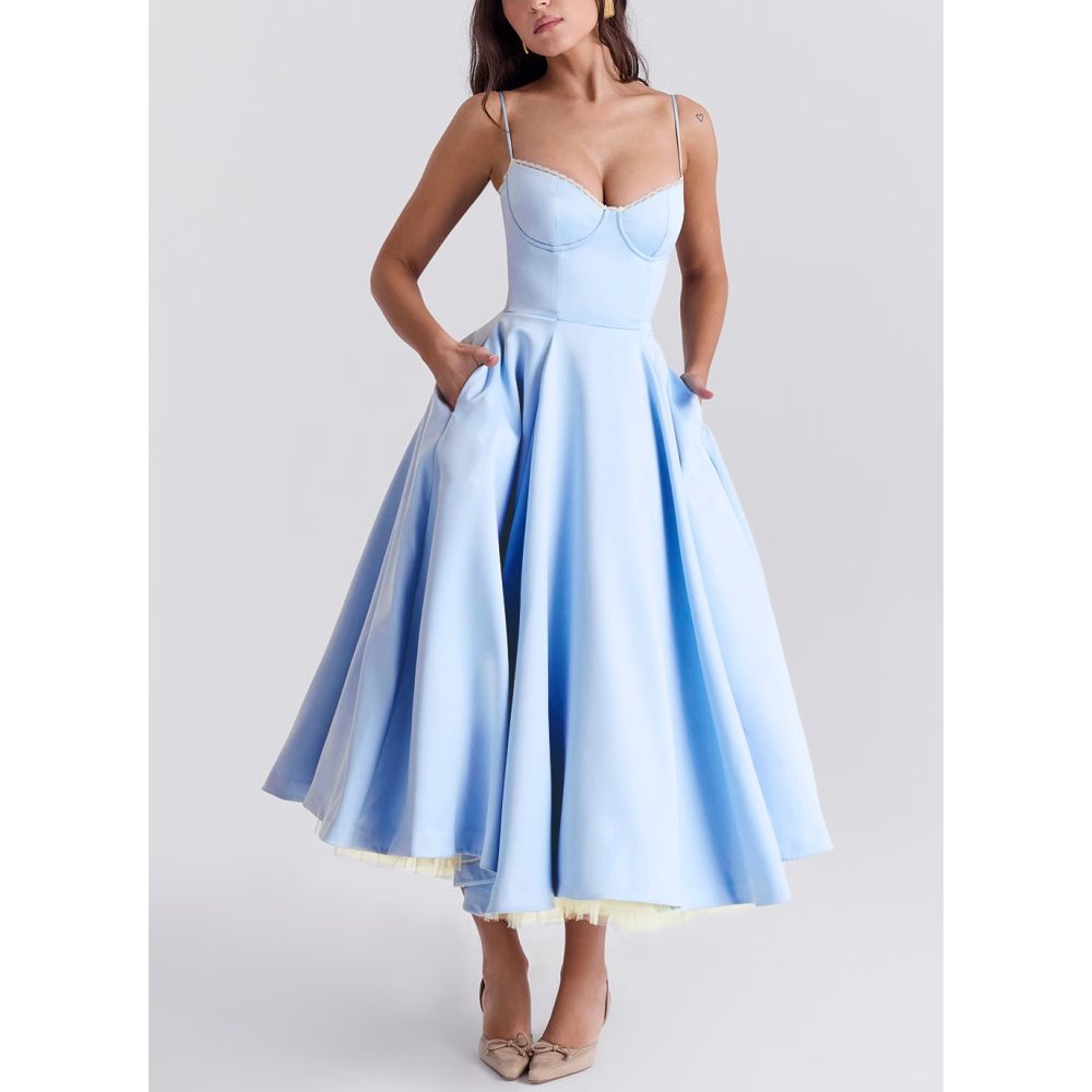 Women's V-neck Brace Sleeveless Dress Puffy Long Dress - Image 6