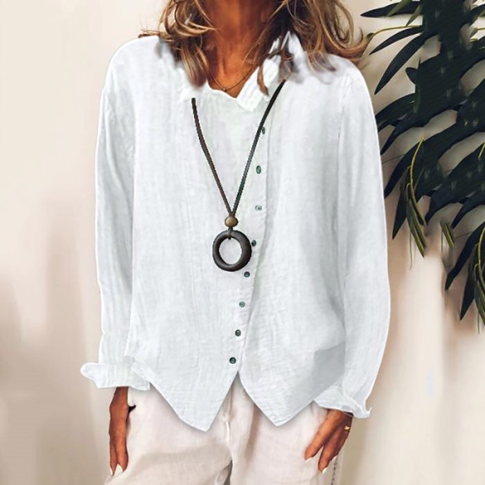 Loose Solid Color Cotton And Linen Shirt T-shirt