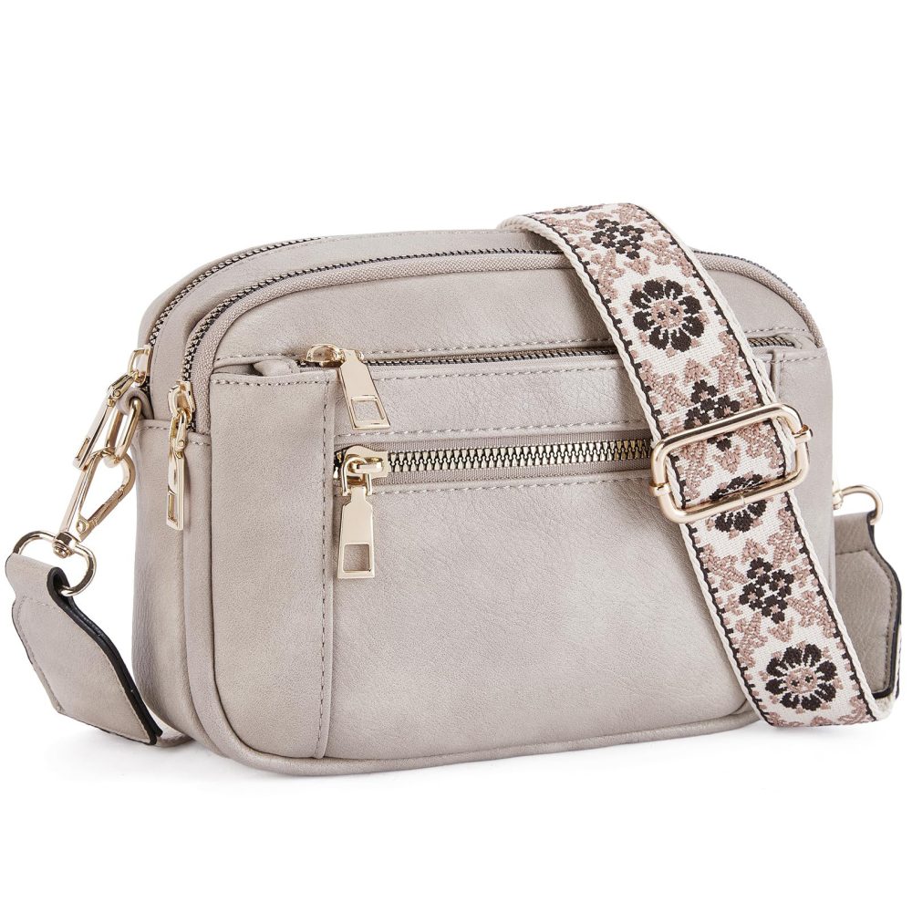 Triple-zipper Shoulder Bag With Floral Embroidered Straps Fashion Colorblock Multi-functional Crossbody Bags For Women - Image 10