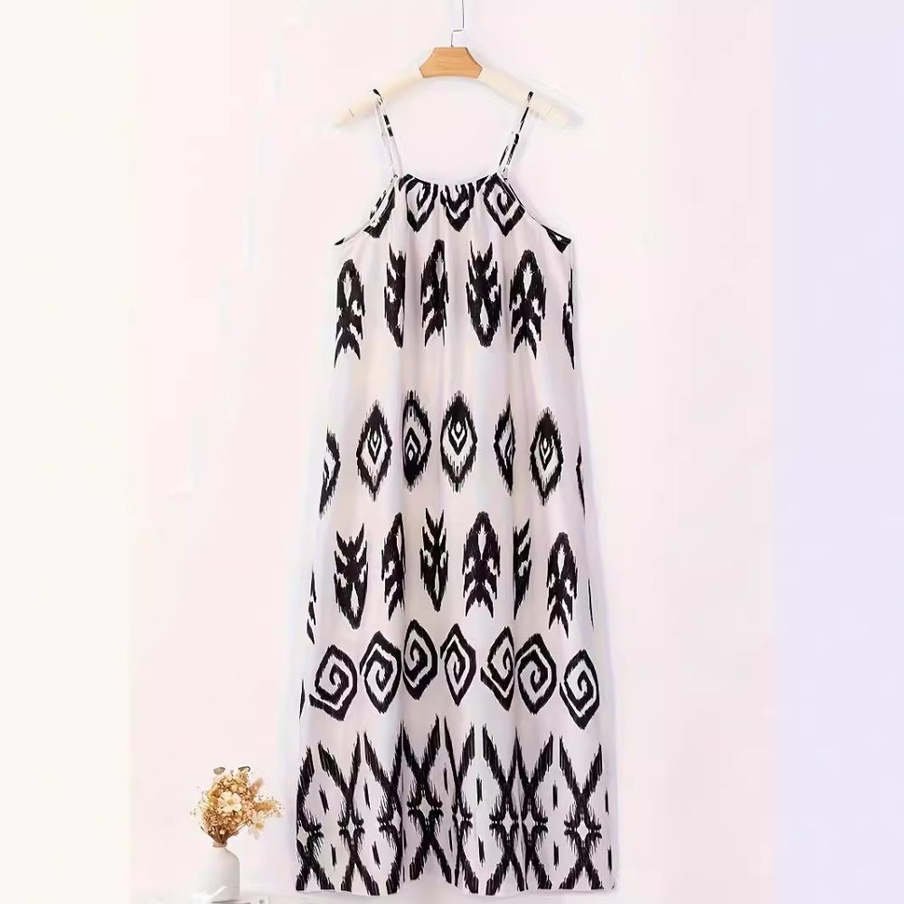 All-match Loose Printed Long Sleeveless Pullover Suspender Skirt - Image 2