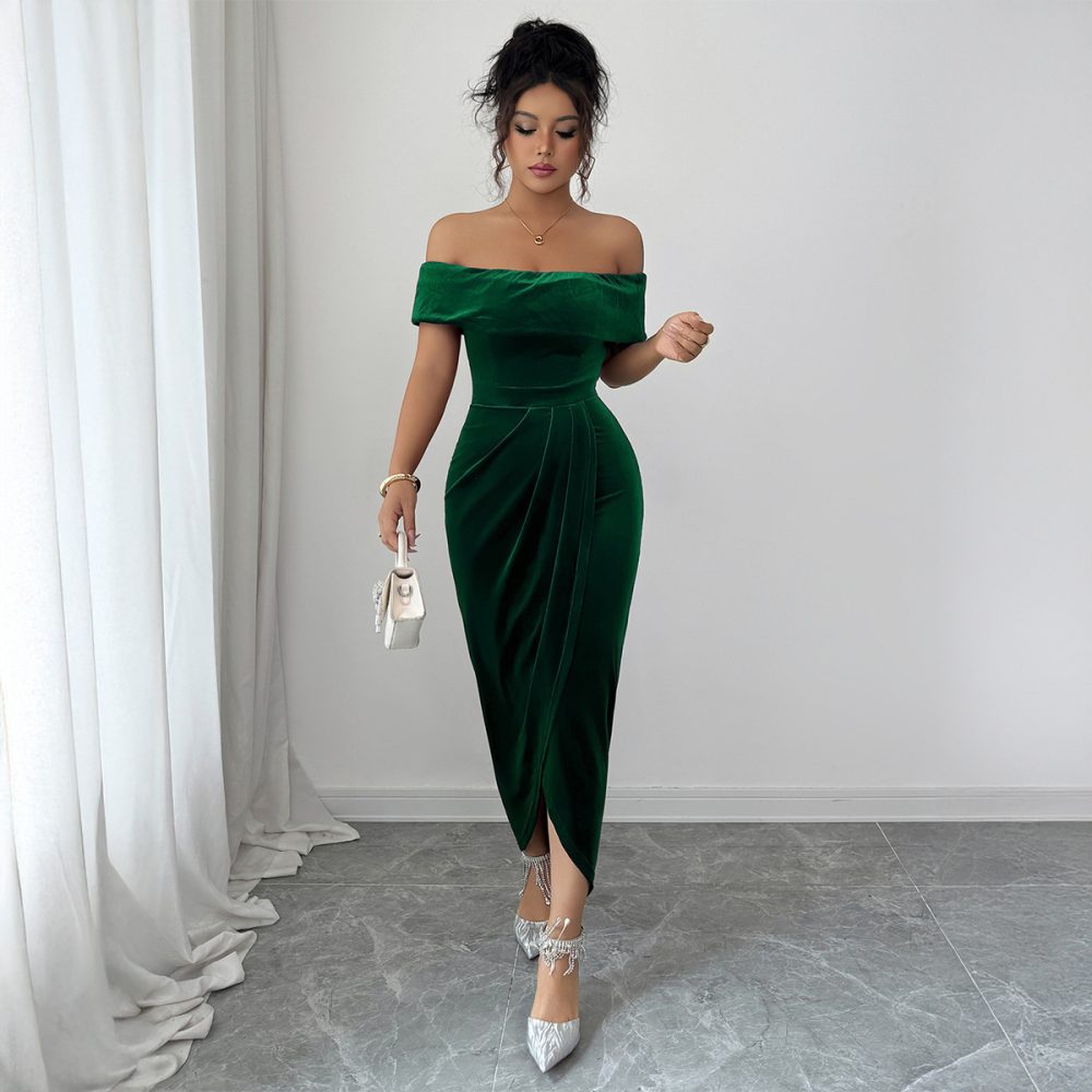 Elegant Tube Top Solid Color Dress Women - Image 3