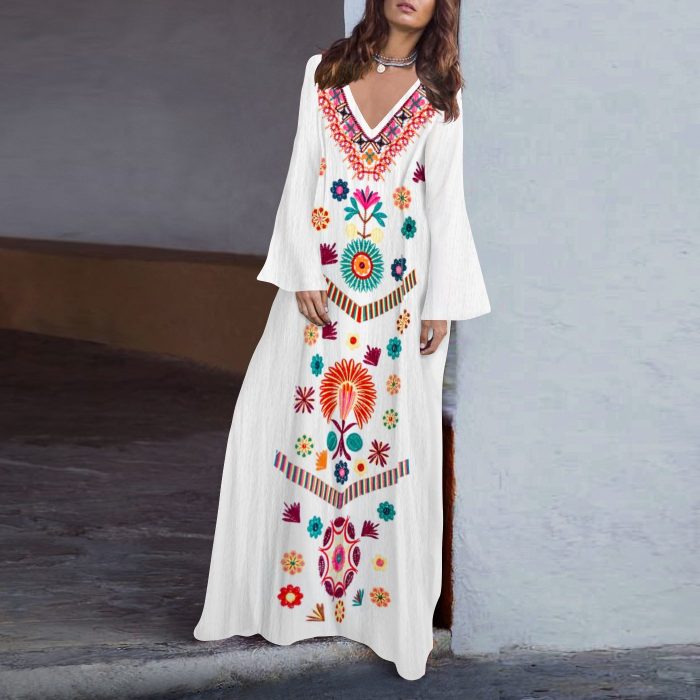 Loose V-neck slit long skirt