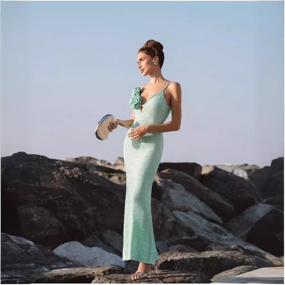 Summer Mint Green Sequin Sling Dress - Image 3