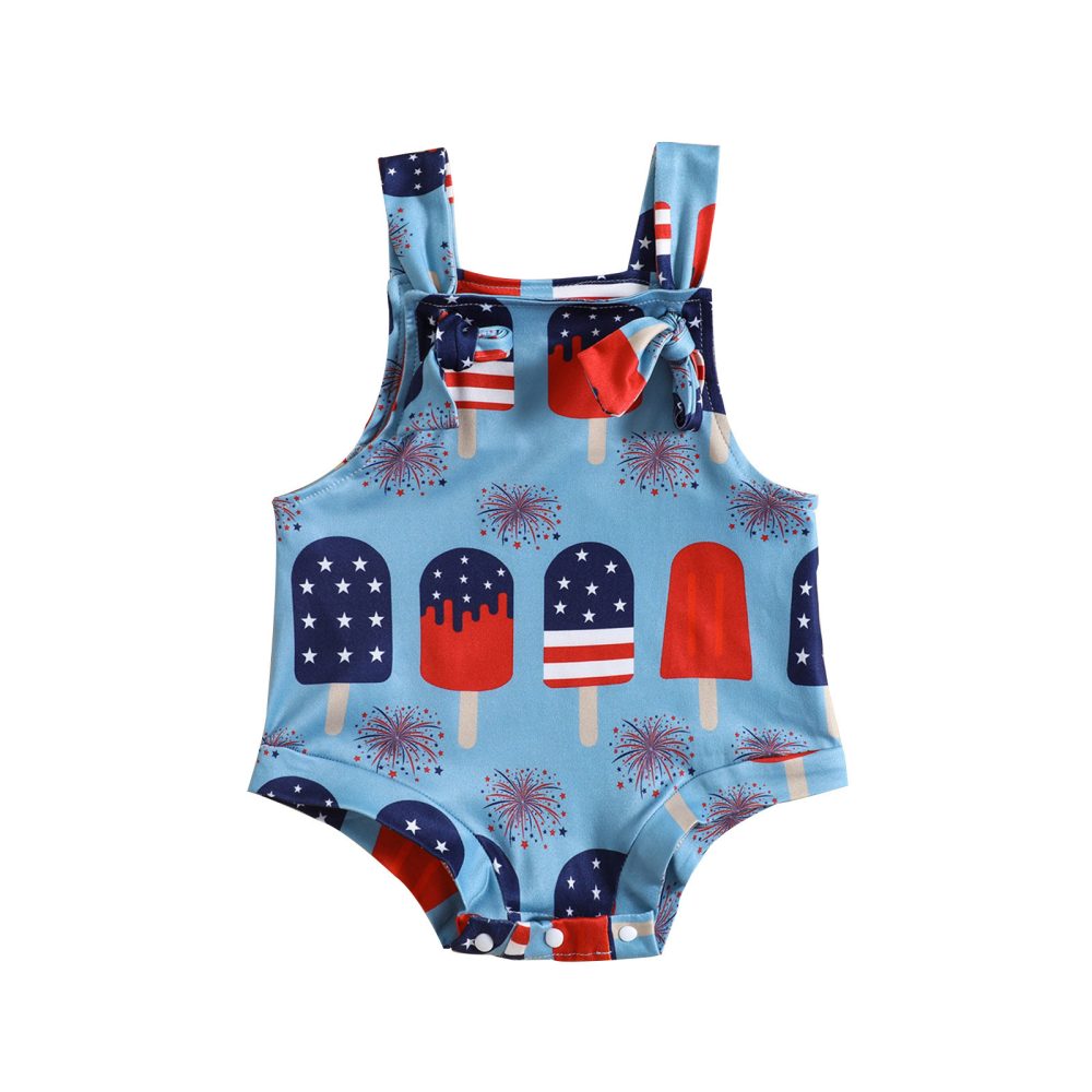 Baby Printed Front Knotted Suspender Pants - Image 4