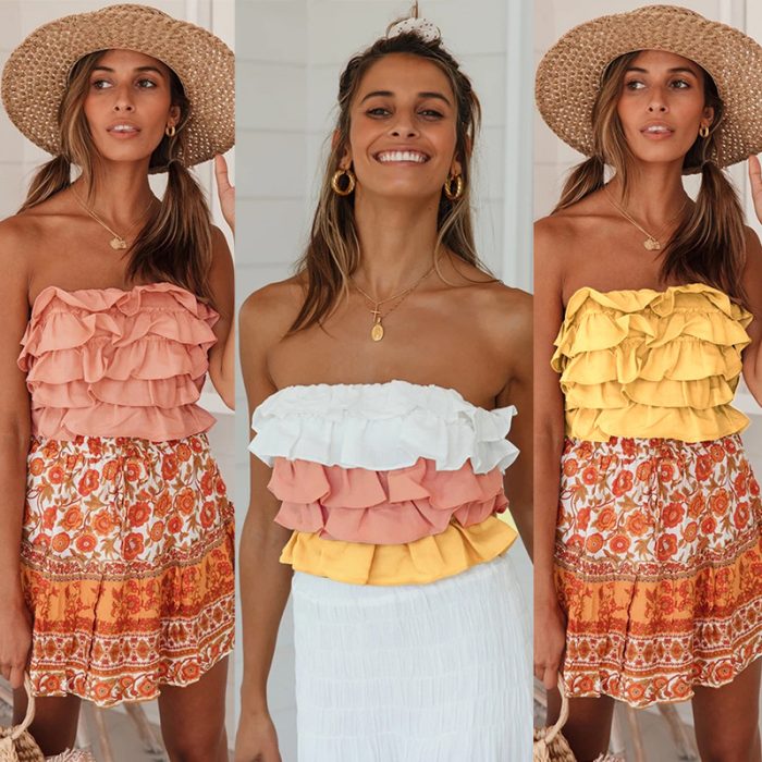 Ruffled colorblock back strap tube top