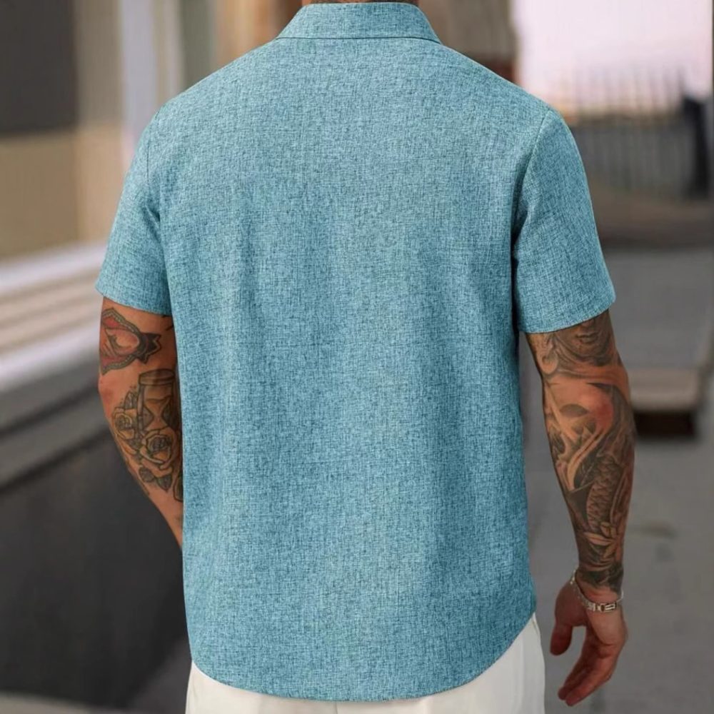 Men's Lapel Cotton And Linen Stripes Jacquard Loose Casual Shirt - Image 4