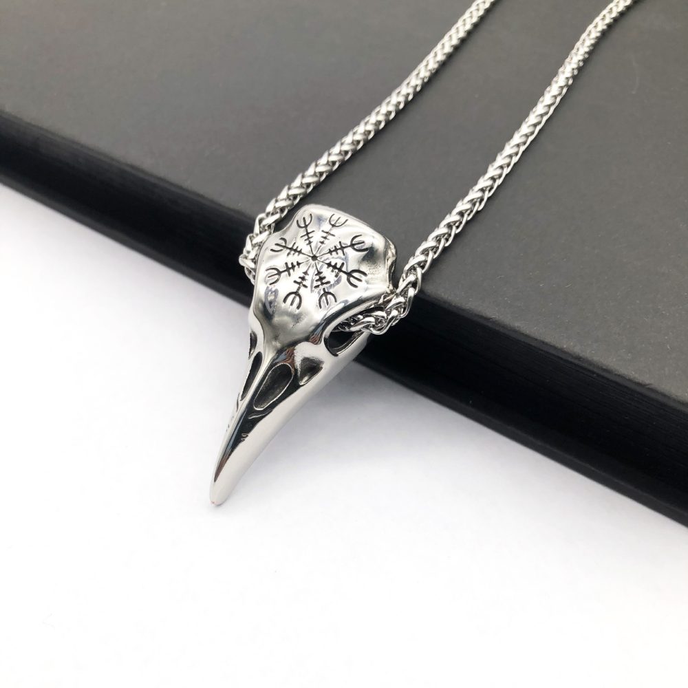 Mens Fashionable Vintage Viking Symbol Skull Eagle Beak Pendant Necklace - Image 5