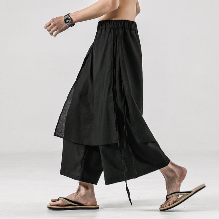Men's Solid Color Retro Linen Casual Culottes