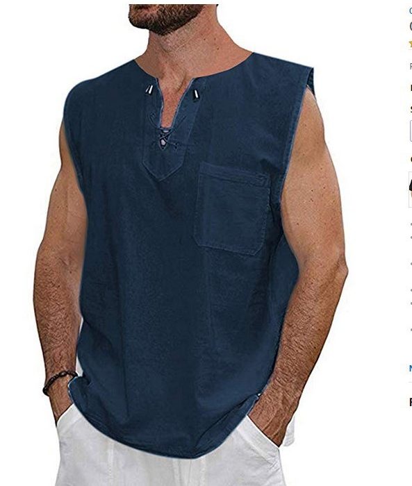 Eyelet Lace Cotton And Linen Men's Vest Shirt