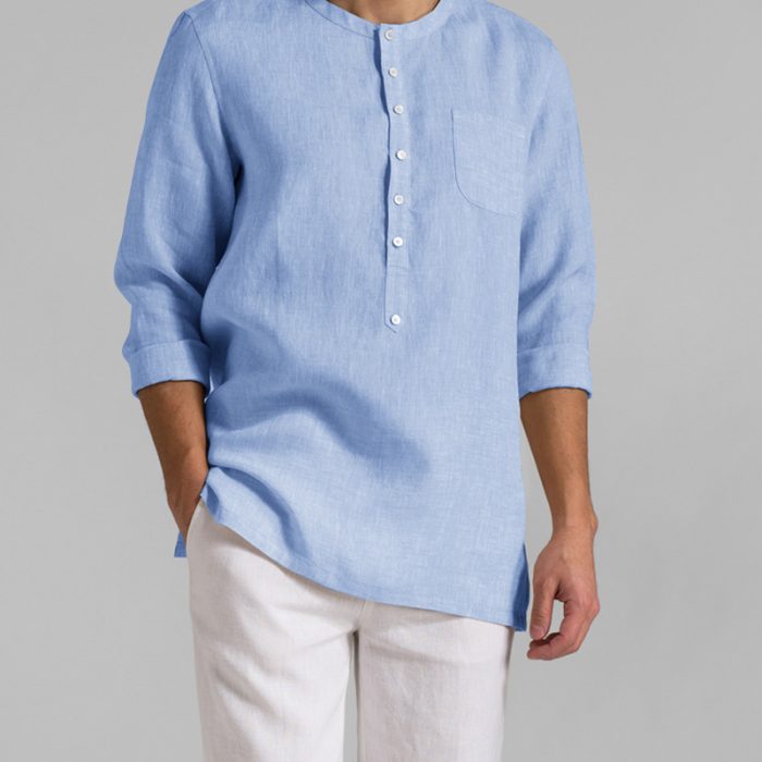 Cotton And Linen Round Neck Loose Casual Shirt