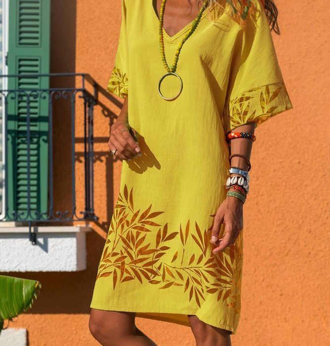 Print Large Casual V-Neck Dress