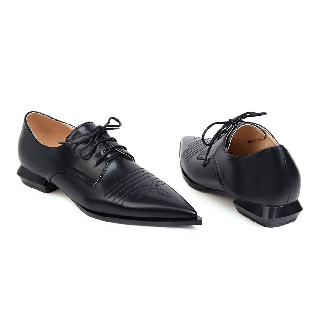 New Foreign Trade Comfortable Low-Heeled Women'S Shoes Fashionable Pointed Toe Front Lace-Up Single Shoe Trend - Image 2