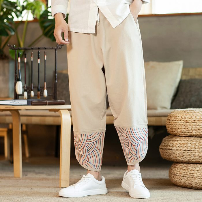 Linen Solid Color Mid-waist Loose Fashion Straight-leg Pants
