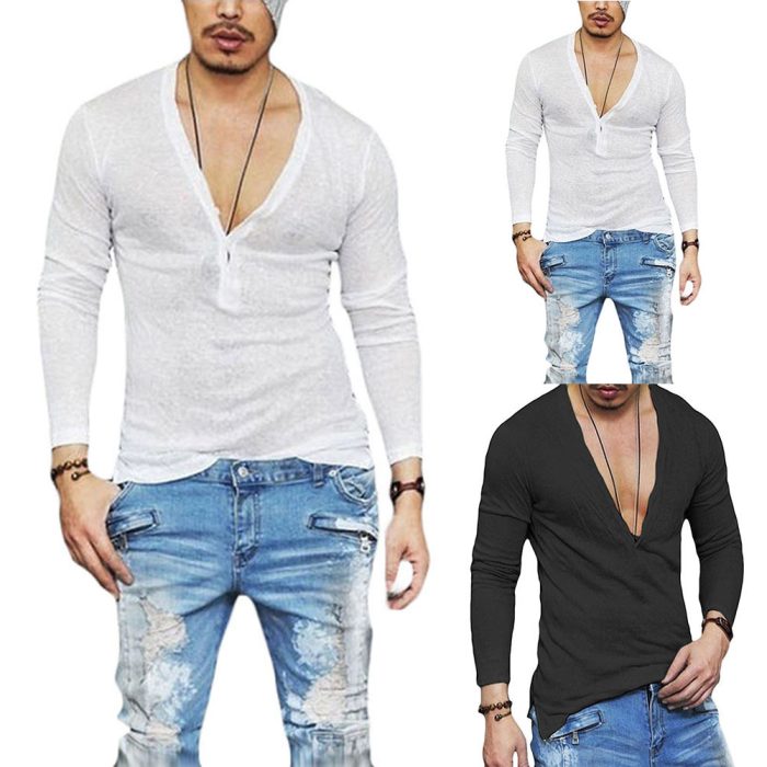 New Trendy Casual Fashion Pullover Breathable V-neck Long-sleeved T-shirt