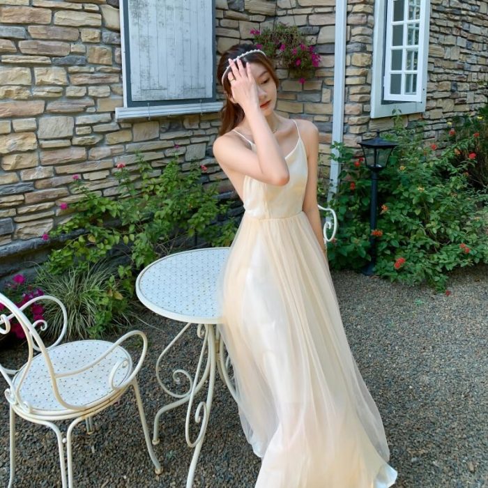 Seaside Vacation Beach Skirt Slim Halter Strap Dress