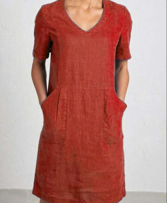 Women's Cotton Short Sleeve V-neck Dress