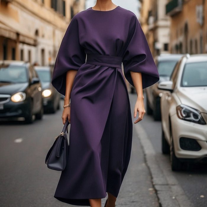 Round Neck Solid Color Dress