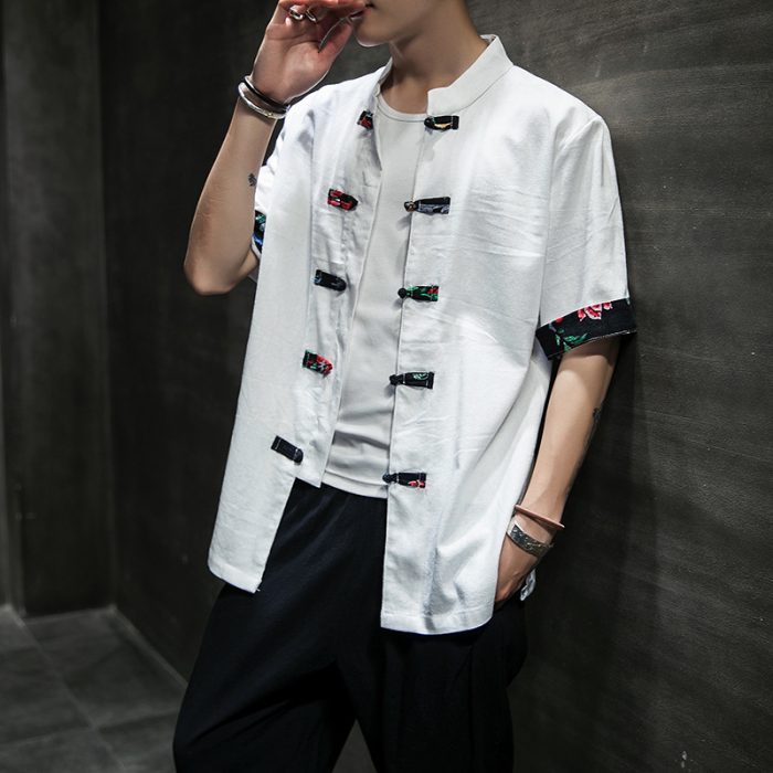 Chinese Style Men's Cotton And Linen Shirt Button