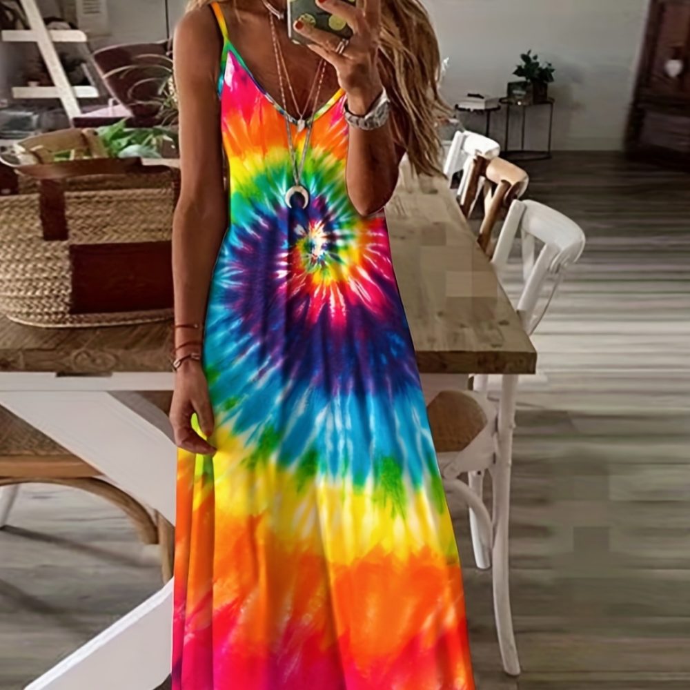 European And American Women's Clothing Summer New Suspender Printed Maxi Dress