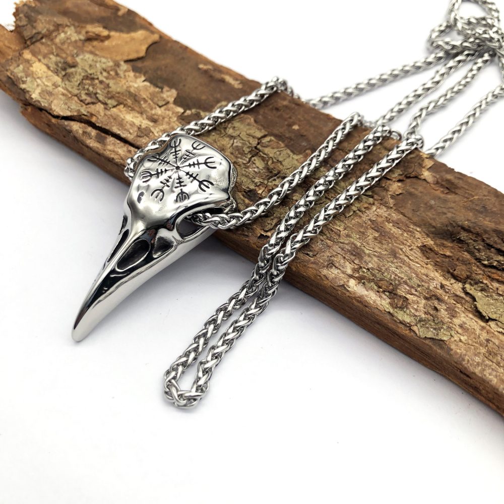 Mens Fashionable Vintage Viking Symbol Skull Eagle Beak Pendant Necklace - Image 2