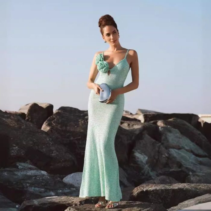 Summer Mint Green Sequin Sling Dress
